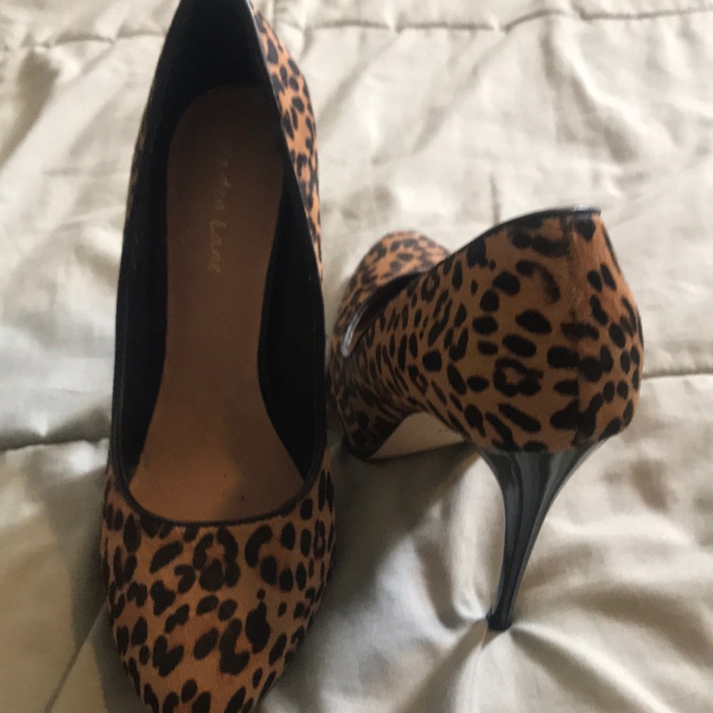 Maiden Lane Leopard Calf Hair heels
